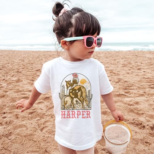 Personalized Girls Pink Cowgirl Shirt - Cute Custom Horse Western Aesthetic Birthday Top - Natural Toddler Youth Tee4