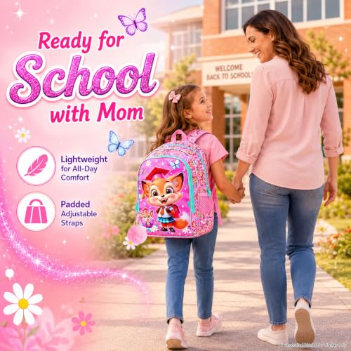 Image of AGSDON 3PCS Backpacks for Girls, 16 inch Elementary Kids Backpack Preschool School Bookbags and Lunch Box