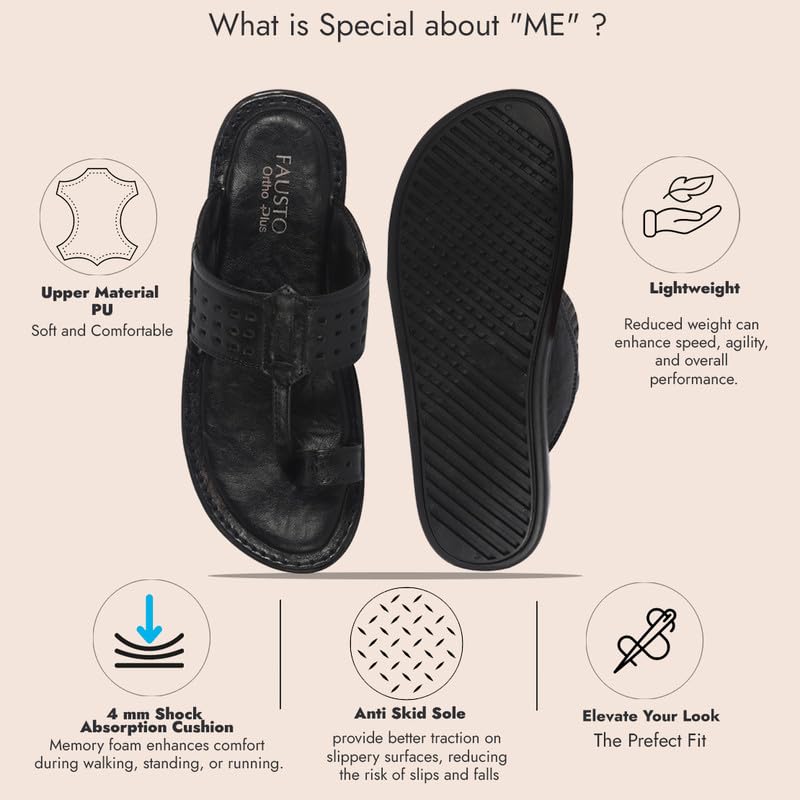 Image of FAUSTO Men Casual Outfit Kolhapuri Toe Ring Strap Ortho Slippers | Memory Cushioned Footbed | Ultra Lightweight and Comfort Slip On Slipper