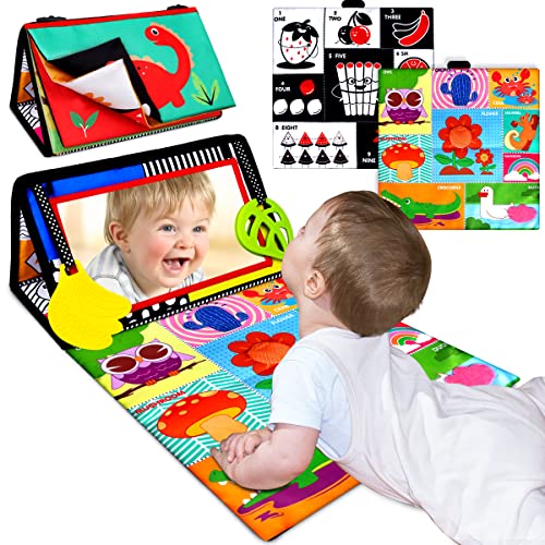 Image of Aboosam Tummy Time Baby Mirror Toys - Newborn Toys 0 3 Months Brain Development Infant Toys - Montessori Sensory Toys High Contrast Crinkle Toys Toys for Babies 0 4 6 9 Months