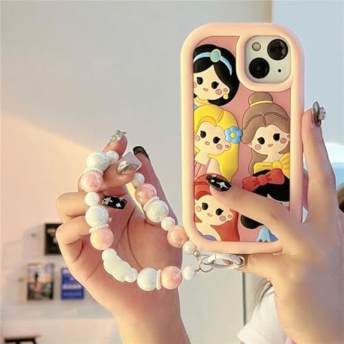 Soft Silicone Case With Strap For Apple Jasmin Ariel The Little Mermaid Snow White Rapunzel Belle Princess Disney Cartoon Anime Cute Lovely Girls (Pink For Iphone 14 Pro Max) #TOP1