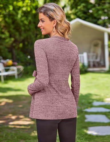 Image of Ekouaer Maternity Shirts Ribbed Long Sleeve Pregnancy Sweater Tops Outfits