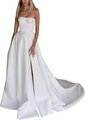 princess polly baby blue dress Strapless Satin Wedding Dresses Side Split A Line Bridal Gowns DW529 –  TANYA BRIDAL main image 0