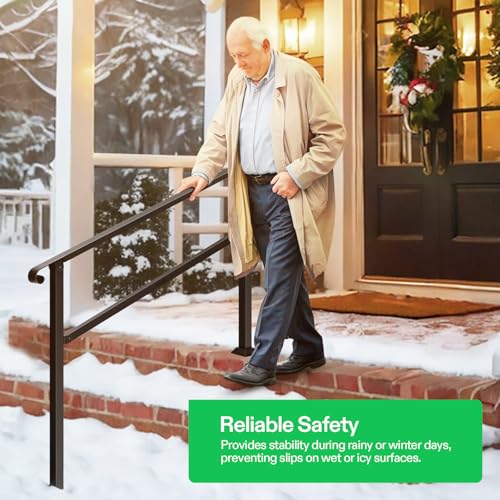 Image of VIVOSUN Outdoor Handrail, 54 inch x 36 inch Fits 1-4 Steps, Wrought Iron Stair Railing with Curved Ends, One-Step Assembly, Black