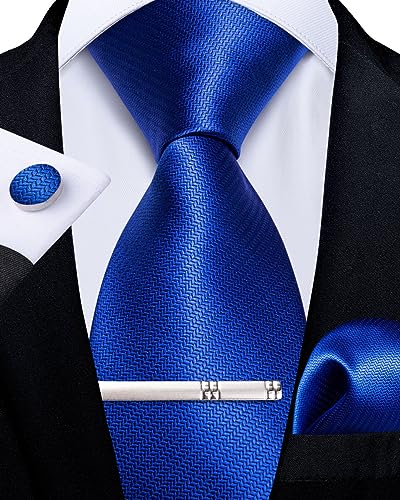 Image of DiBanGu Mens Silk Necktie Solid Color Tie and Pocket Square Cufflink Tie Clip Set Woven Plain Ties for Men Wedding Party