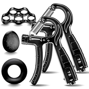 Grip Strength Trainer, Hand Gripper Strengthener Set 5-Pack: Adjustable Hand Gripper (2-Pack) with Click Counter, Finger Stretcher ，Stress Relief Grip Ball& Grip Ring 11-132 lbs Forearm Strengthener for Athletes, Rock Climbing, forearm strengthener