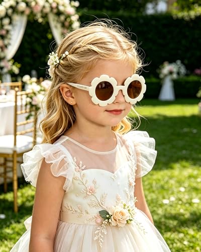Image of 2PCS Flower Girl Gift Sunglasses-Daisy Floral Round Shaped Sunglasses, Little Bridesmaid Proposal Gift