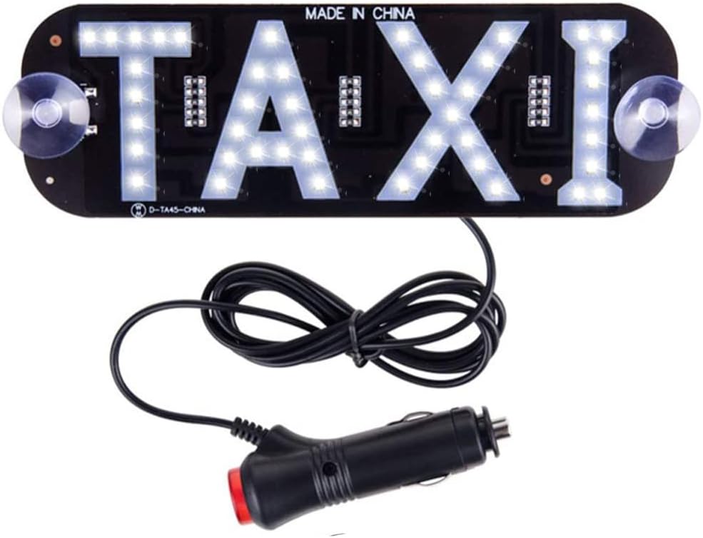 YSY White LED Sign Decor, Taxi Flashing Hook on Car Window with DC12V Car Charger Inverter Taxi Light Lamp (White, Switch Cigarette Lighter)
