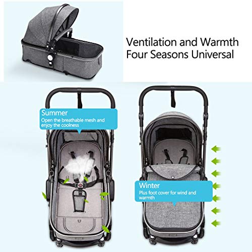 Babykinderwagen 3 in 1, kinderwagen kinderwagen, kinderwagen, kinderwagen, opvouwbare kinderwagen met verstelbare luifel… - Afbeelding 3