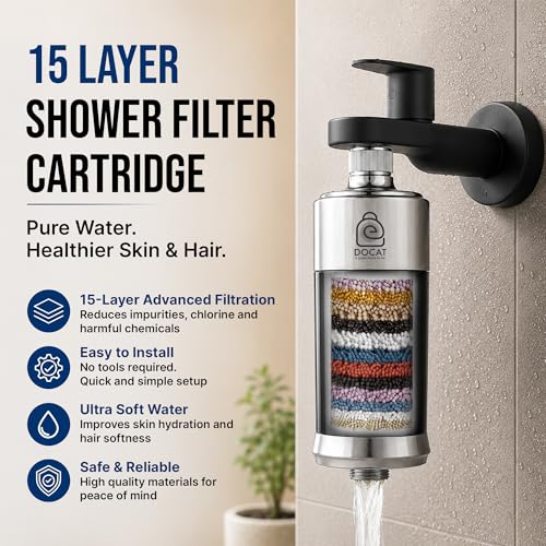Image of DOCAT Replacement Cartridge for Tap & Shower Water Filter | Hard Water Softener Cartridge | Anti Chlorine Filter Replacement | Reduces Limescale, Dirt & Odor | Suitable for SF 15 Filters