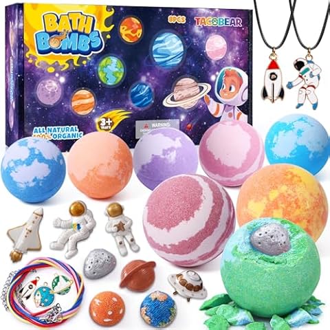 Toylink Galaxy Bath Bombs for Kids with Surprise Inside Space Toys, 8 Pack Planet Bath Bombs with Solar System Fridge Magnets Organic Bubble Bath Fizzies Birthday Christmas Gifts for Boys Girls Cover