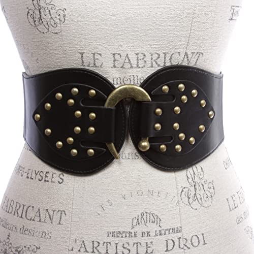 Women's 4" Wide High Waist Elastic Stretchy Studded Hook Belt2
