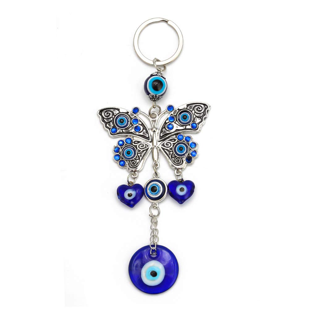 Creative Evil Eyes Keychain, Butterfly Hanging Decor, Handcraft Key Holder, Good Luck Keychain, Devil’s Blue Eyes Car Pendant Bag Pendant (Butterfly)