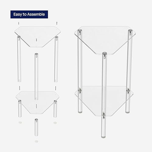 Miniatura 7 de HMYHUM Mesa auxiliar triangular de acrílico transparente, mesa auxiliar de esquina para espacios pequeños, mesa decorativa pequeña para sala de
