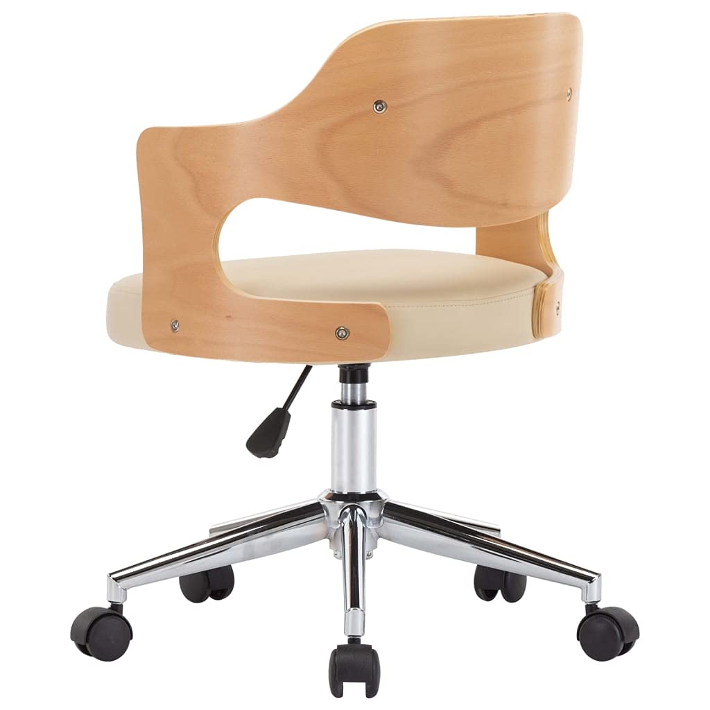 Silla de comedor giratoria de madera curvada y piel sintética con mecanismo de resorte de gas y 5 ruedas, silla de oficina regulable en altura, acolchado suave, diseño moderno para sala de