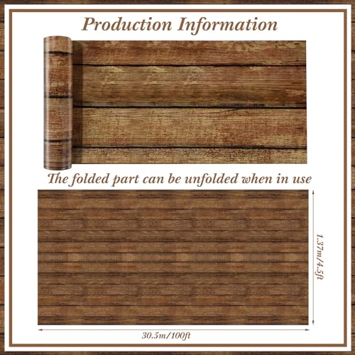 Image of Irenare 1 Pcs Brown Wood Grain Tablecloths Rustic Plastic Table Covers for Rectangle Table, Vintage Farmhouse Tablecloth Decorations for Western Barn Birthday Wedding (54 Inch X 100 ft)