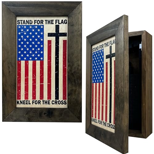 Bellewood Designs Hidden Gun Safe - American Flag Stand for The Flag Kneel for The Cross Wall Gun Safe - Wood Gun Cabinet - Handcrafted Gun Concealment Furniture - Hidden Gun Storage