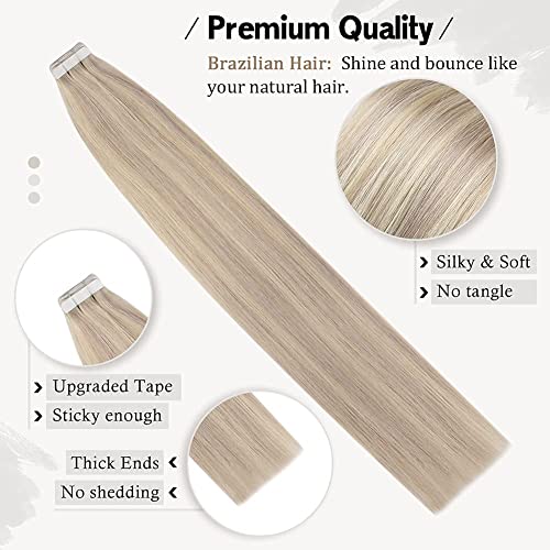 Image of Moresoo Hair Extensions Tape Ash Blonde 22in 40Pcs 100g | Hair extensions tape, added density, long straight strands, platinum dimension for French twists and formal event use