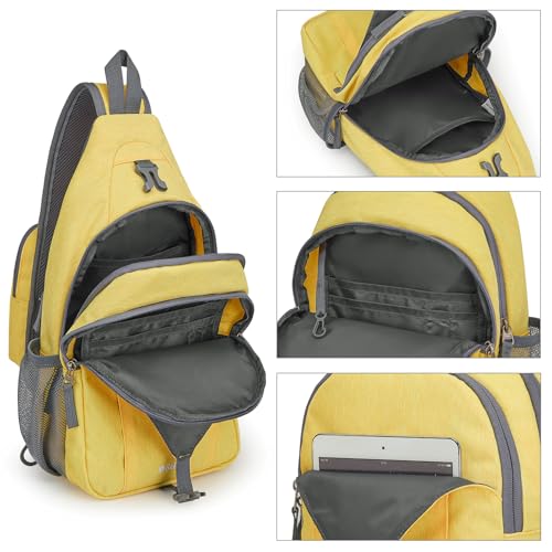 Image of G4Free Sling Bag for Men Women, RFID Blocking Crossbody Bag, Daily, Travel | Durable Polyester Fabric, 10L, Perfect for work, shopping, weekend outings, Hiking, Reversible Shoulder Strap, (Yellow)