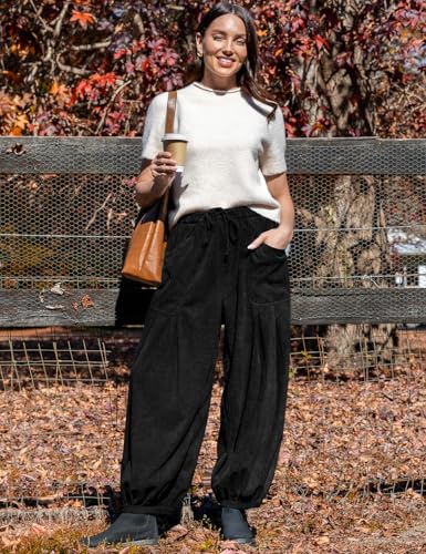 TARSE Womens Corduroy Harem Pants Casual Loose Fit Baggy Elastic Waist Lantern Casual Pants with Pockets2