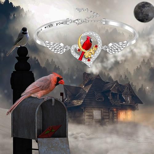 Cardinal Gifts for Women Cardinal Bracelet for Women Sterling Silver Angel Wing Bracelets Memorial Charms Christmas Bird Jewelry4