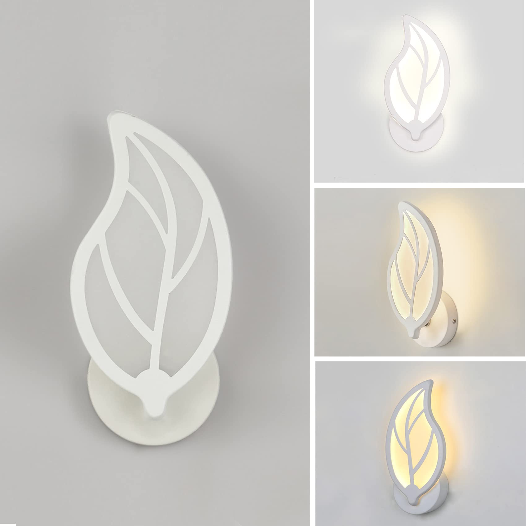 12W Wandleuchte Innen, Acryl Wandlampe Innen, Blatt Design Weiße LED Wandleuchte, Wandleuchte Kinderzimmer, Wandlampe Modern für Wohnzimmer, Schlafzimmer, Nachttisch (Dreifarbiges Licht)