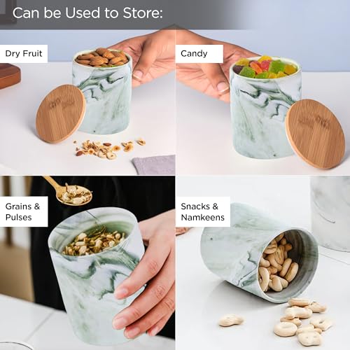 Image of UMAI Ceramic Jar with Bamboo Lid - 400ml| Air Tight Containers for Kitchen Storage | Multipurpose-Tea,Coffee,Snacks,Sugar,Salt,Dry Fruit,Pulses | Kitchen Organizer Items & Storage | Gift Items|Green