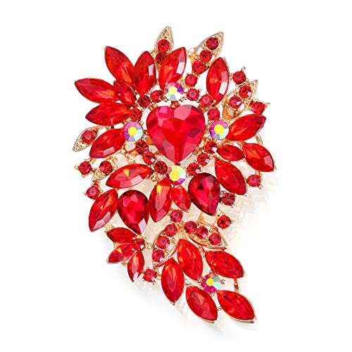 Clearine Broche Femme Marquise Avec Grappe De Feuilles De Strass En Forme De Coeur Pour Fête De Mariage Rouge Ton d'Or Cover