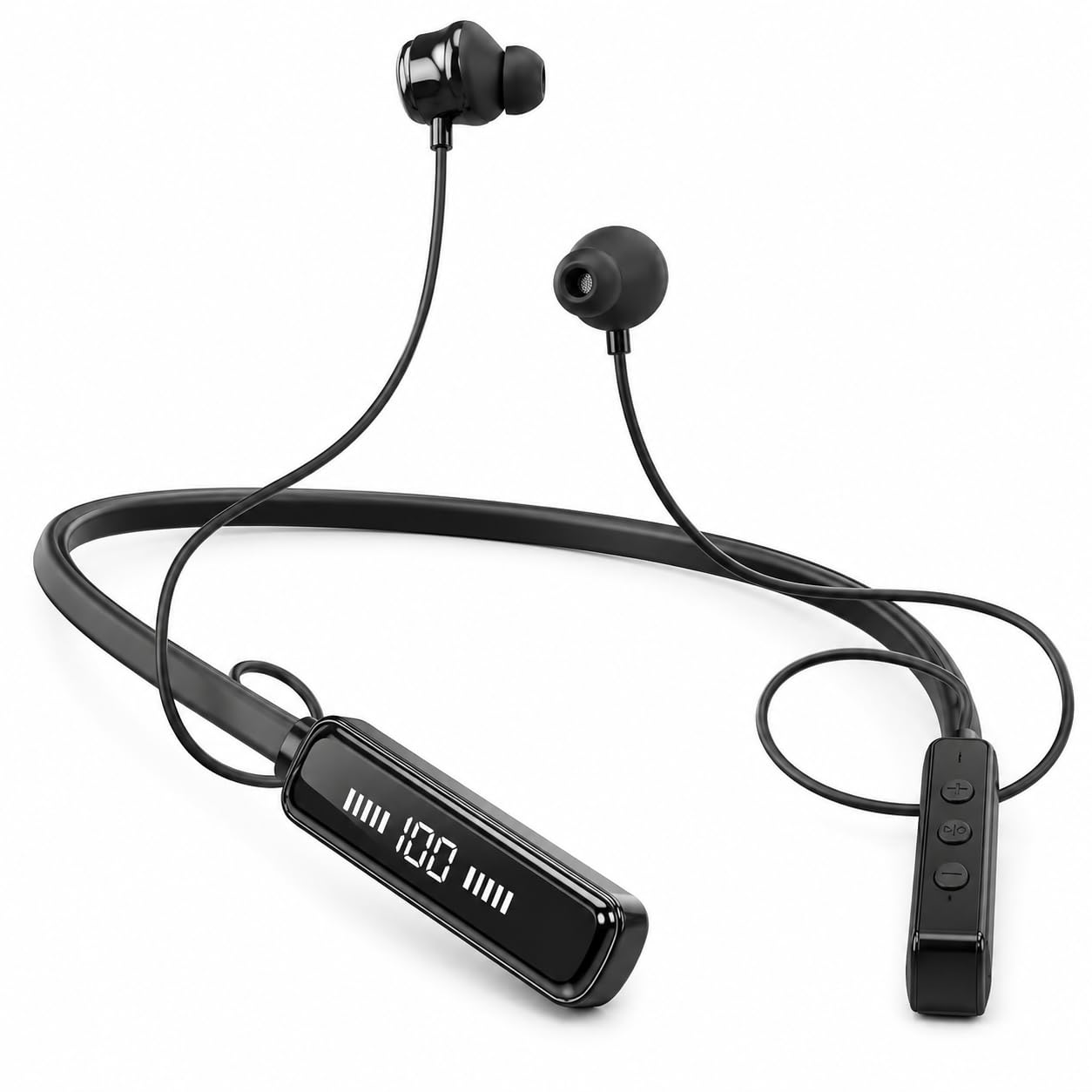 CL-905 Wireless Bluetooth Neckband Earphones, 100 Hours Playtime, Big Bass, LED Battery Display, TF Card Support, HD Calling, Lightweight Sports Neckband Earbuds (Black)-image-21