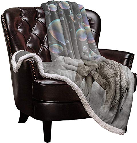 Prironde Elephant Sherpa Fleece Throw Blanket For Bed Couch Blowing Bubbles Fantasy Decor Reversible Sherpa Plush Blankets,Soft Cozy Throws For Women Adults Teens Kids 39" Wx49 L #TOP1