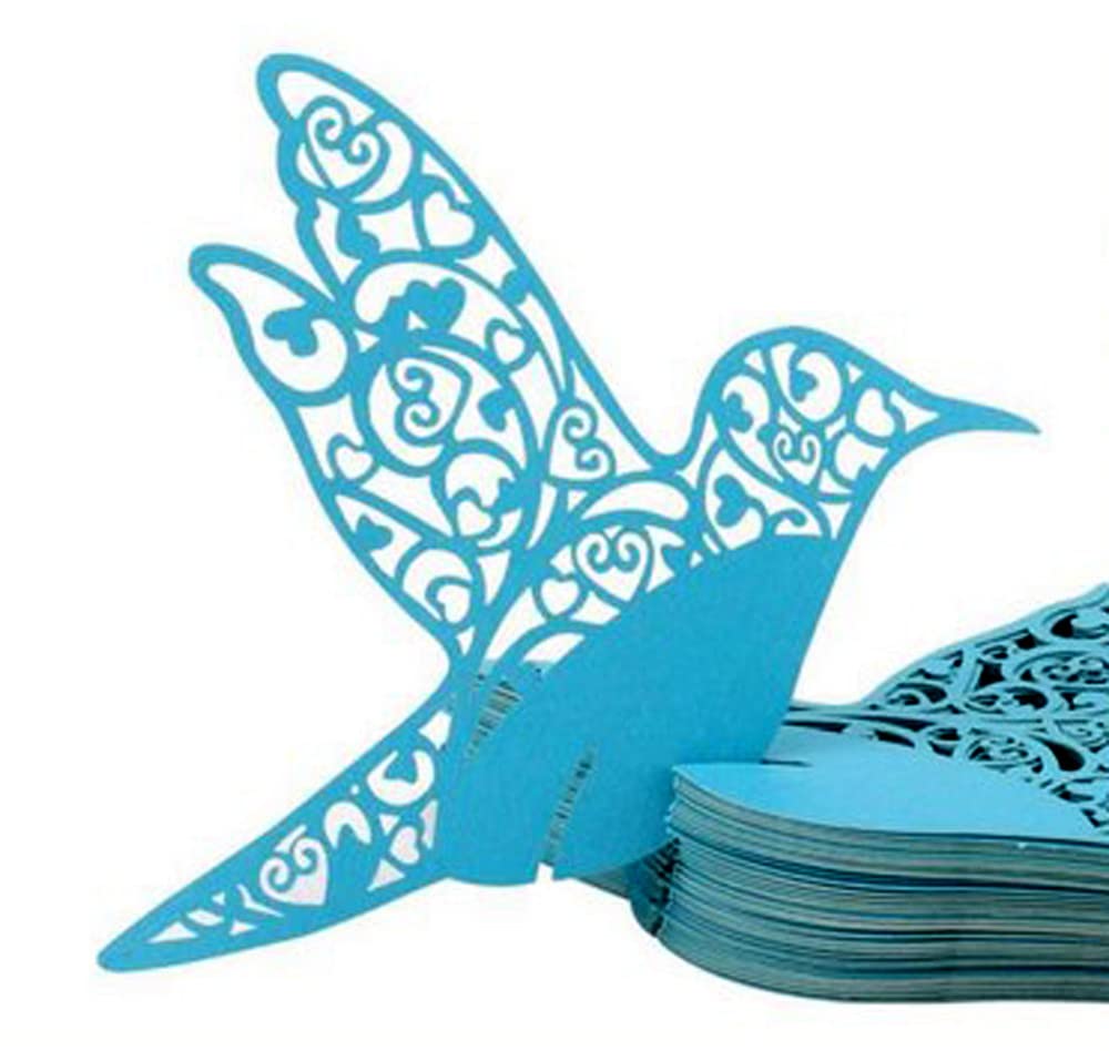 GIVBRO 50 segnaposto da tavolo per uccelli con motivo floreale scavato, biglietto di auguri per matrimonio, bicchiere da vino, decorazione da tavolo bianca