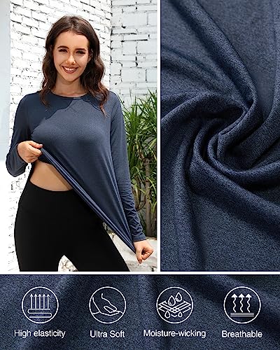 Image of G4Free Women's Workout Tops Long Sleeve Tunic Shirts Running Gym T-Shirts Daily Casual for Winter Hiking(Blue Heather,S)
