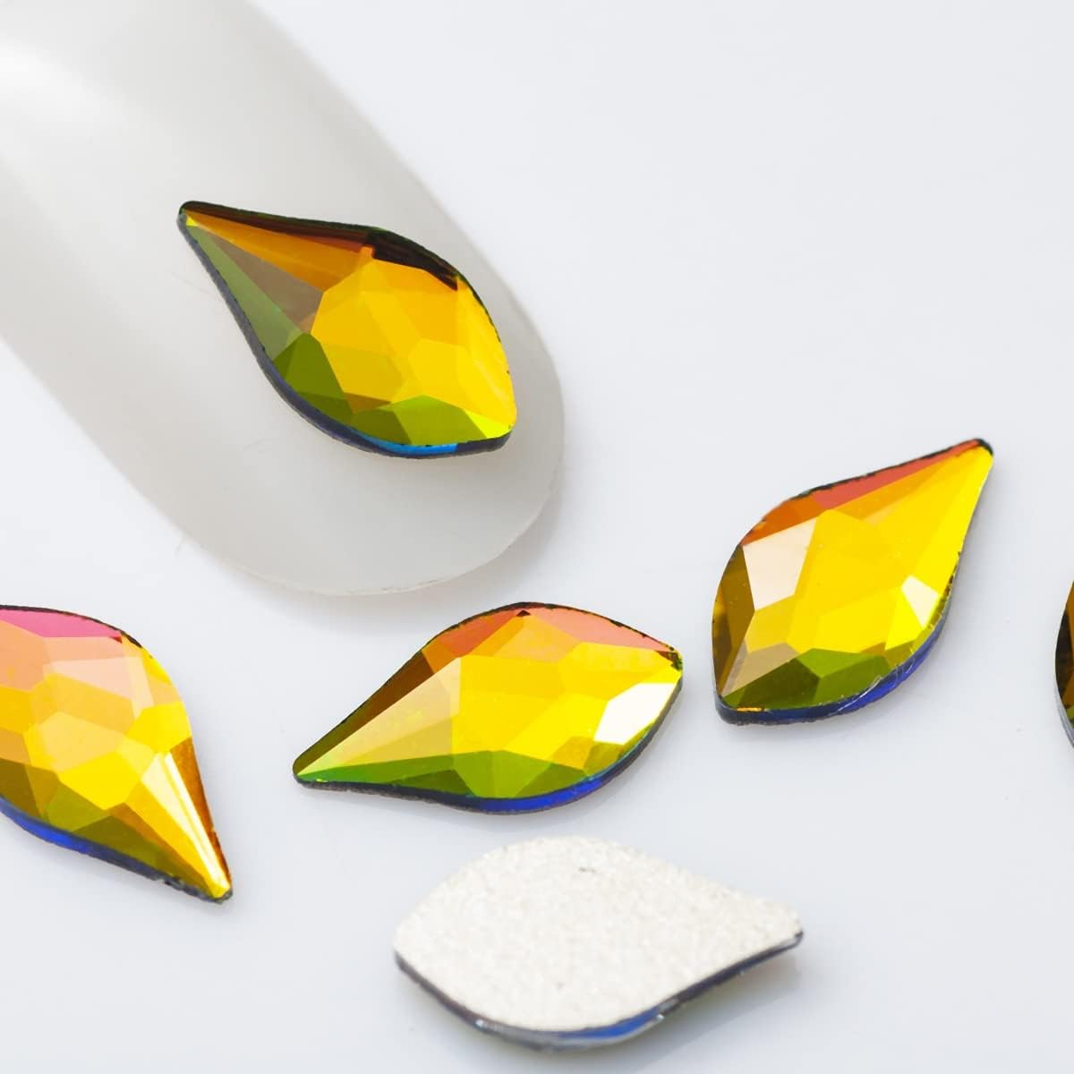 100Pcs 5X10Mm Flame Multicolor Crystal Glass Strass Glitter Flatback 3D Rhinestones for Nail Art Decorations