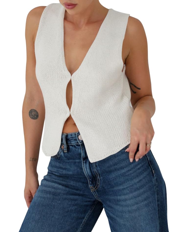 BZB Sweater Vest Women 2025 Summer Basic Tank Tops Crochet Knit Vests Sexy Sweater Sleeveless Vest Top