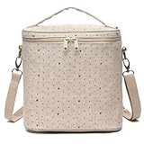 neatlife Lunch Bag for Women, Soft Linen Lunch bag with adjustable shoulder strap, Insulated Womens Lunch Bag for Work, Machine Washable Lunch Box with removable liner (Black Small Dots)