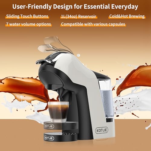 Image of KOTLIE 5 in 1 Capsule Coffee Maker, Single Cup Coffee Maker for Many Different Types Of Coffee Capsules, 33Oz Water Tank,308A (White)