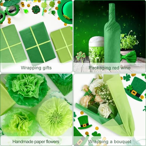 Image of NEBURORA Assorted Green Tissue Paper Set 60 Sheets Gift Wrap Paper Tissue Art Paper 3 Colors for Saint Patrick's Day DIY Arts and Crafts Birthday Easter Wedding Holiday Party Decoration