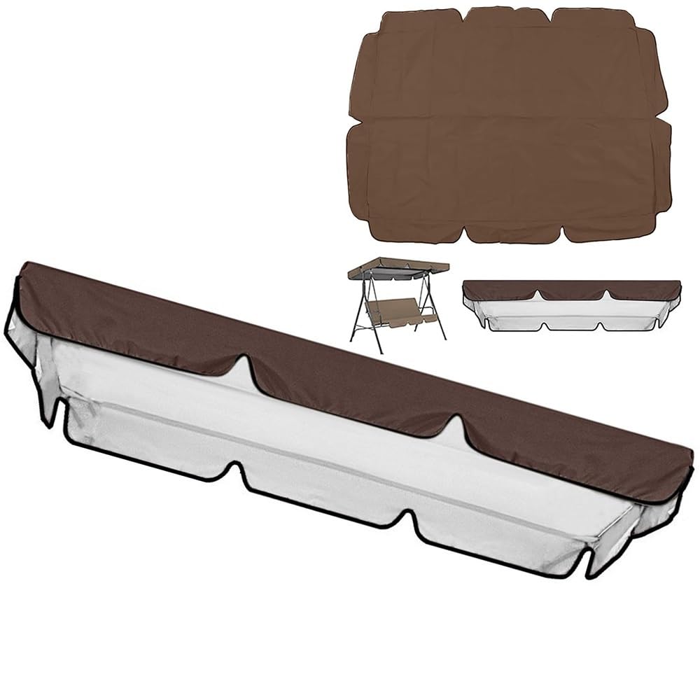 Swing Canopy Replacement Cover For Porch Swing Chair, 210D Waterproof Sun Shade Garden Hammock Top Cover 2/3 Seater Yard Park Patio Swings(Brown,82.6x57in-210x145cm)