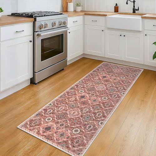KILOCOCO 2x5 Runner Rug, Moroccan Super Soft Washable Hallway Entryway Runner Rug, Accent Print Faux Wool Kitchen Runner Rug 5 Feet Non-Slip Runners Boho Rug Runners for Bedroom, Terracotta