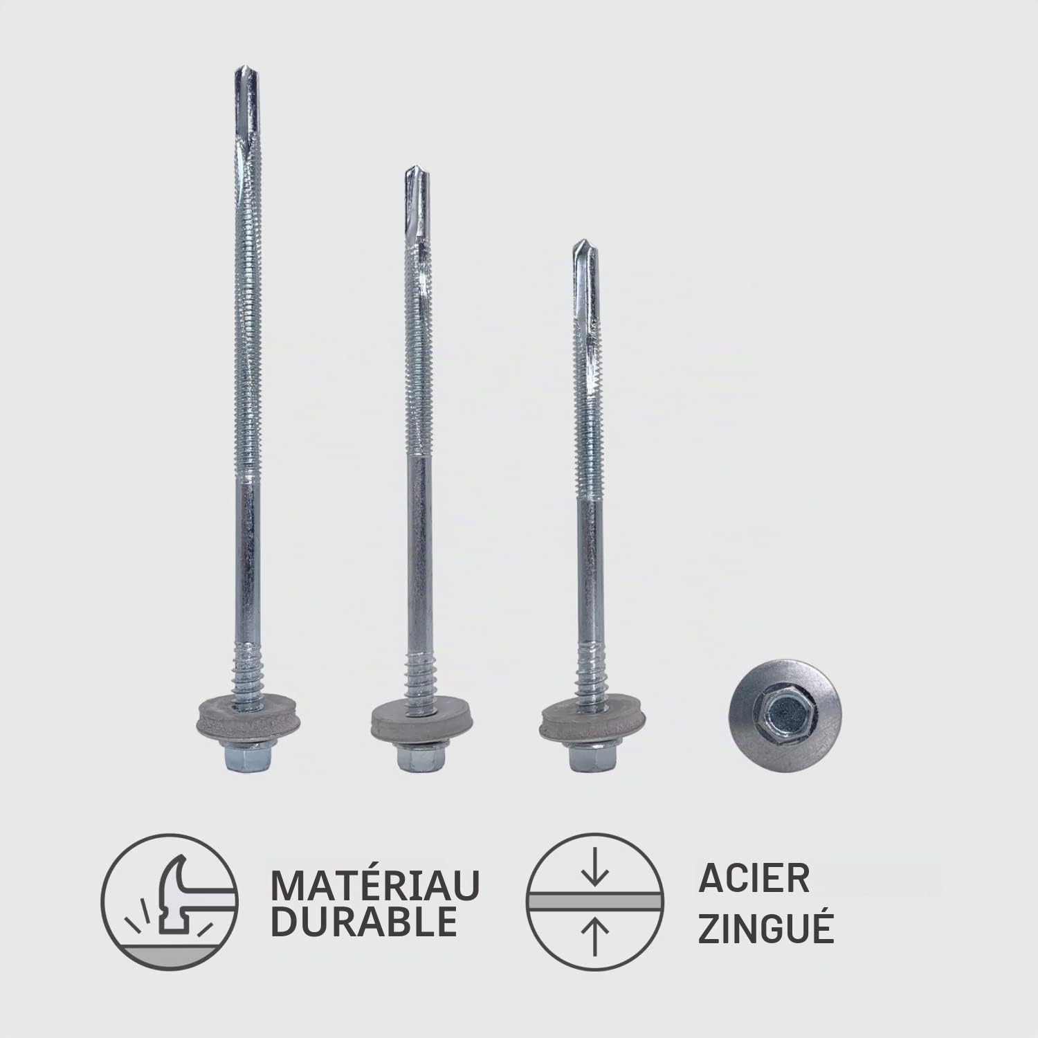 Lot de 60 vis auto-foreuses à tête hexagonale en acier zingué 5,5 x 150 mm avec rondelles EPDM pour la fixation de panneaux à sandwich (60, 5,5 x 150 mm)