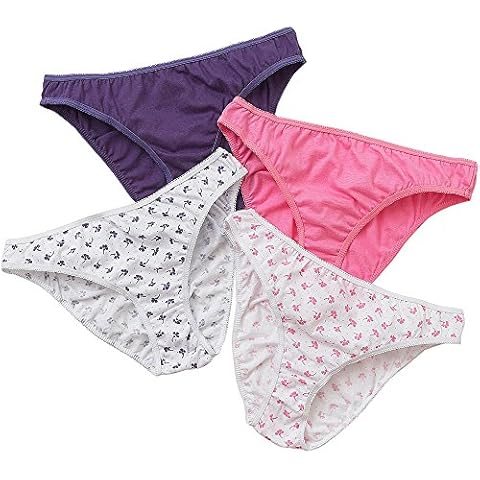 Just Essentials Women's Ladies Multipack of 4 Hi-Leg Briefs Cotton Floral Star Spot UK Seller - Purple/Pink - Size 14 Cover