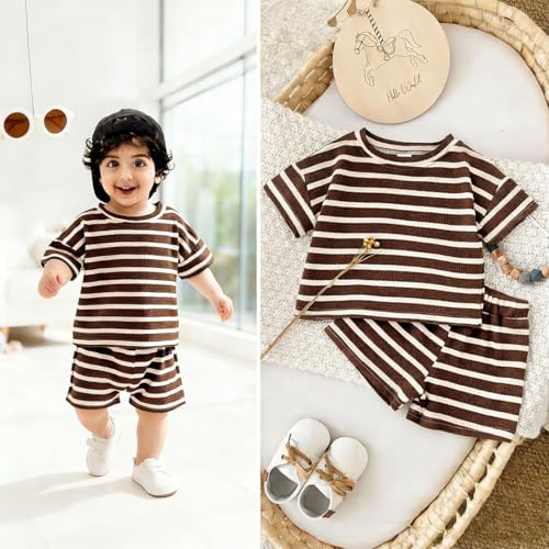 Image of 4 Piece Baby Boys' Clothing Sets Toddler Summer Outfits | Cotton Cute Baby Boy Summer Clothes, Short Sleeve Toddler T Shirts & Elastic Short Sets for Infant