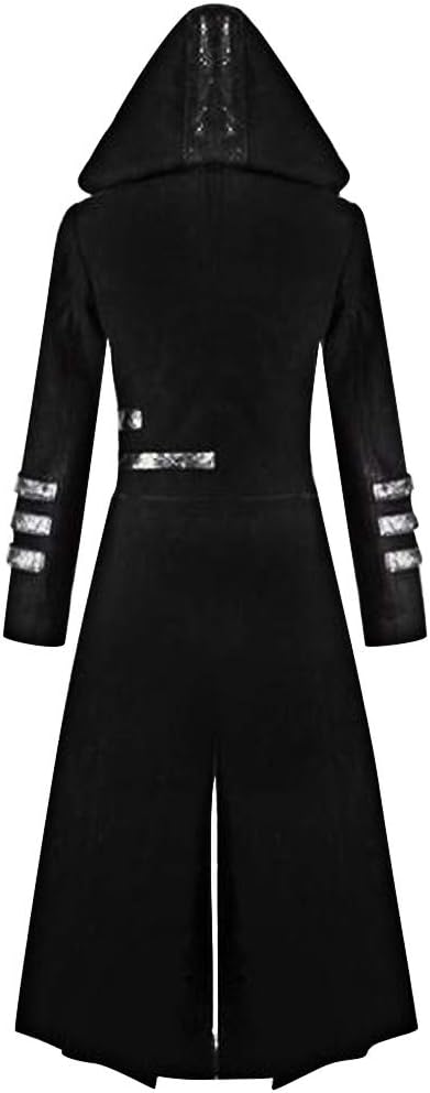 Men's Steampunk Vintage Tailcoat Jacket Gothic Victorian Coat with Hood for Halloween Uniform Costume