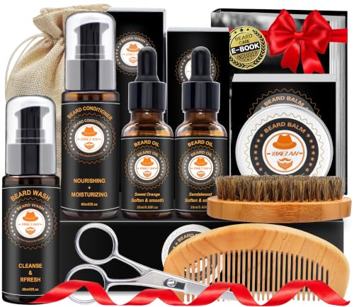 XIKEZAN Fathers Day Gifts for Dad Husband,Beard Kit for Men Grooming & Care w/Beard Conditioner, Wash,Oil,Balm,Birthday Valentines Easter Gifts for Mens Him Boyfriend Christmas Stocking Stuffers