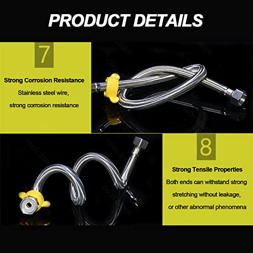 Manguera de grifo trenzada de acero inoxidable 304, conector flexible de 4 m para calentador de agua y colas de agua fría individuales, solución de fontanería duradera y a prueba de fugas