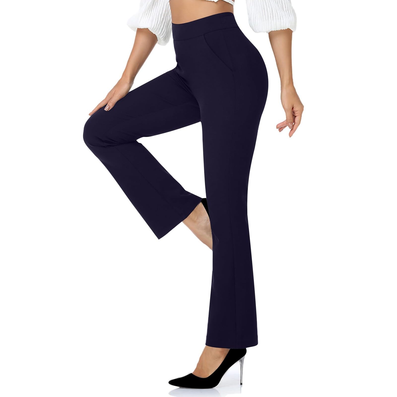Hvyesh High Waisted Dress Pants for Women Regular Tall Elastic Waist Pull On Work Slacks for Women 29