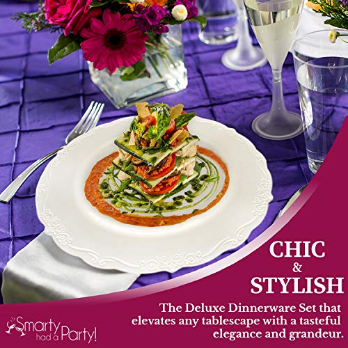 360 Piece Elegant Disposable Plastic Dinnerware Set For 60 Guests - Fancy Vintage Ivory Dinner Plates, Dessert Salad Plates, Silverware Set & Party Cups For Wedding, Birthday Parties & All Occasions #TOP2