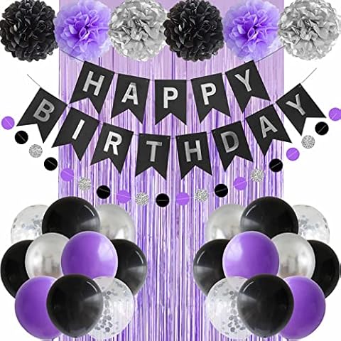 ANSOMO Black Purple and Silver Happy Birthday Party Decorations Balloons Décor Supplies Women Men Boys Girls 16th 20th 25th 30th 35th 40th 45th 50th 60th 70th Cover