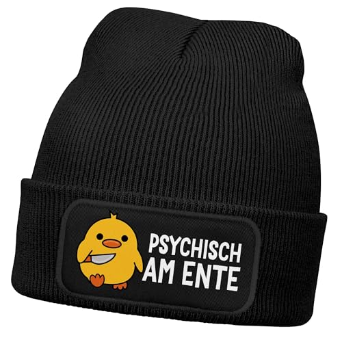 MoonWorks® Herren Beanie mit Patch Strickmütze Spruch Meme Psychisch am...