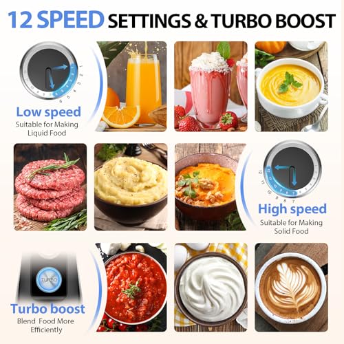 Image of KOIOS Immersion Blender, 1000W Anti-scratch 3-in-1 Hand Blender, Upgraded 12 Speed Stainless Steel Blade Stick Blender with Turbo Mode, Whisk and Milk Frother, Non-BPA, Black